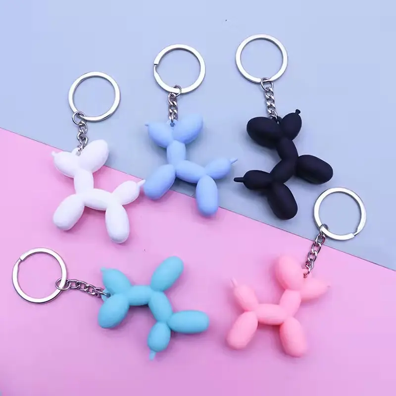 3D Cartoon PVC Keyring Men Women Couple Key Chain Bag Pink Blue White New Cute Balloon Dog Keychain ring Wholesale Llavero