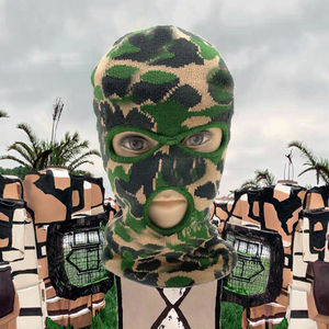 Balaclava en tricot personnalisé à motif jacquard camouflage, protection faciale à trois trous, impression numérique, sports, pêche - Product Image 3