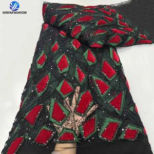 Красивая африканская бархатная кружевная ткань Sinya, высокое качество, 5 ярдов, роскошная вышитая блестками, французская сетка, Свадебное кружево - Product Image 6