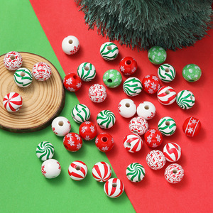 Cuentas de madera navideñas, cuentas redondas sueltas para hacer joyas, accesorios de bricolaje, diseño de copo de nieve en espiral con estampado de caramelo. - Product Image 2