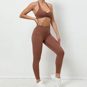 SHINBENE OEM Yoga Sets 2 piezas Halter Backless Bra Yoga Legging Mujeres Gym Fitness Sets - Product Image 3