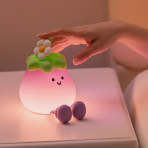 Cute Eggplant Silicone Night <b>Light</b> LED USB Rechargeable Kids Bedroom Lamp Soft Warm <b>Light</b> Dimmable Nursery Lamp with <b>Timer</b> - Product Image 3