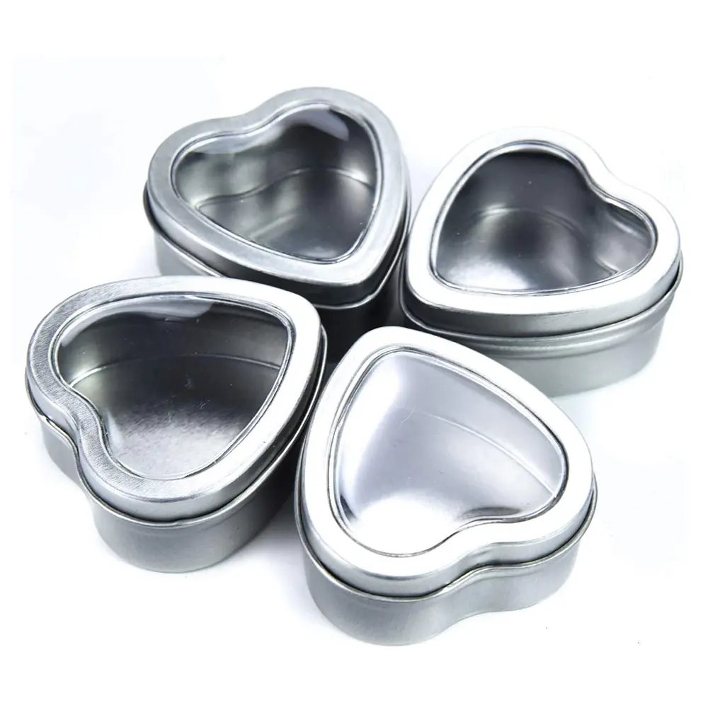 Custom heart box metal heart shaped tin box open transparent Windows for heart earrings