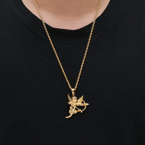 Collier Pendentif Ange Cupidon en Cuivre et Zircon, Bijou Hip Hop, Flèche d'Amour, Accessoire de Mode Street <span class=keywords><strong>Rap</strong></span> pour Hommes et Femmes - Product Image 5