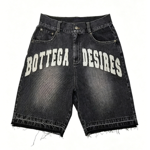 Shorts en jean vintage surdimensionnés personnalisés, mode estivale, délavés à l'acide, streetwear, broderie, shorts en jean pour hommes - Product Image 3