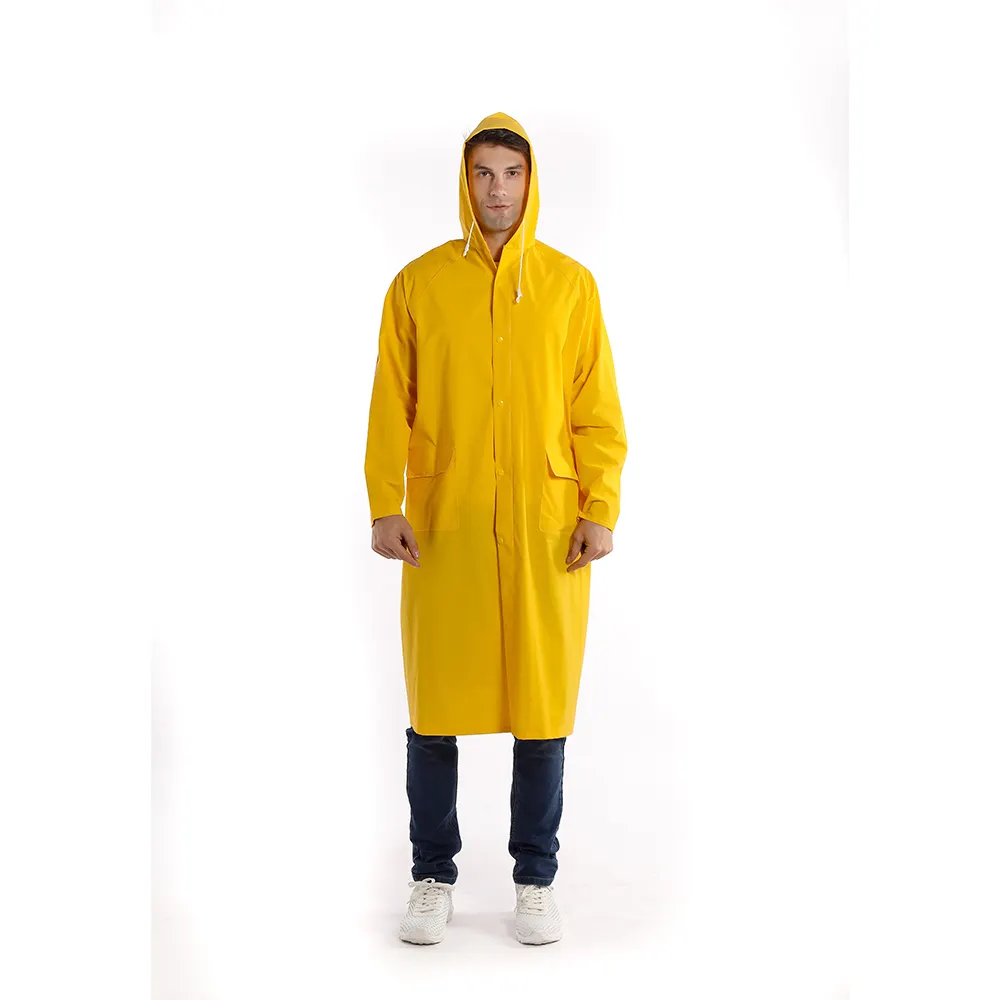 Jas Hujan Ponco PVC Poliester Pria, Mantel Panjang Cetak Logo Kustom Kualitas Tinggi Dapat Dipakai Ulang Tahan Air untuk Pria