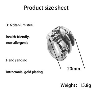 <b>Skull</b> Claw <b>Ring</b> Men's Stainless Steel Retro Punk Style Silver Jewelry Gift 260101 - Product Image 5