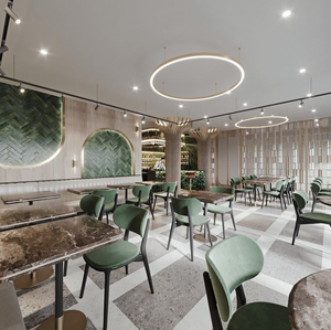 Juego de sillas de mesa de <span class=keywords><strong>restaurante</strong></span> temáticas de diseño de gama alta para restaurantes occidentales Banquetes de gama alta Creación de espacios F & B - Product Image 6