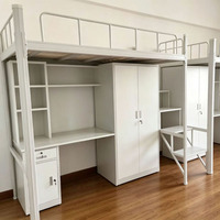 Lit superposé en métal réglable pour étudiants avec bureau, placard et armoire - Lit de dortoir multifonctionnel, gain de place et durable