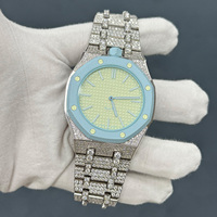 Luxus-Uhrenarmband aus Edelstahl mit Handgefertigten VVS Moissanit-Diamanten, Buss-Down-Uhrenband und Lünetten-Set für Royal Pop