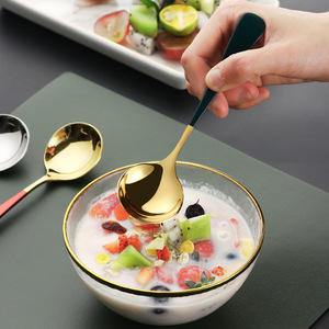 SUS304彩色手柄圆勺甜点汤金勺不锈钢 - Product Image 3