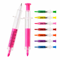 Stylo marqueur surligneur 2-en-1 à double pointe en forme de seringue avec logo personnalisé et pointe oblique