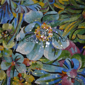 JS MFL-BF35 Vert Fleur Art Mural Décor À La Main En Verre Mosaïque Carreaux de Dosseret De <span class=keywords><strong>Cuisine</strong></span> - Product Image 2