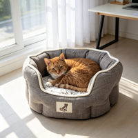 Coussin réversible pour chien, double face, lin et peluche douce, tapis de couchage toutes saisons