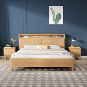 Letto Matrimoniale in Legno Massello Stile Nordico 1,8 Metri, Testiera Morbida con Luce Notturna USB, per Camera da Letto Principale, Appartamento, Dormitorio, Prodotto in Cina - Product Image 3
