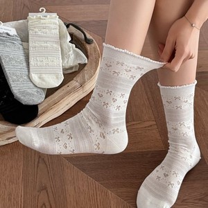 Calcetines bonitos y dulces con volantes para mujer, calcetines largos transpirables con diseño de corazón, finos, de malla hueca, para verano - Product Image 3