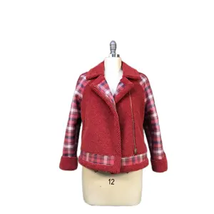 2024 OEM Custom High Quality Red Plaid Fabric Coat Teddy Faux Fur Warm Jacket For Women Lady