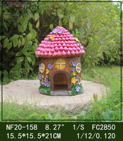 Statue de maison de fée de jardin en résine de 8,2 po et décoration mangeoire à oiseaux