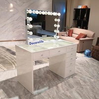 Stock en NOUS! Docarelife — coiffeuse de femme à miroir éclairé, commode de maquillage moderne Hollywood, pour chambre à coucher