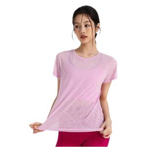 Camiseta de yoga para mujer con espalda cruzada y aberturas, ligera, transparente, de manga corta, atlética, de secado rápido y transpirable para Pilates - Product Image 3