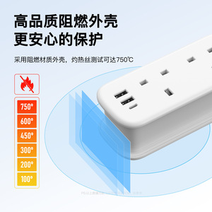 Regleta de enchufes con 2 tomas de corriente, 2 puertos USB A, 5V 3.4A, carcasa resistente al fuego, fácil de transportar, para uso en viajes - Product Image 5
