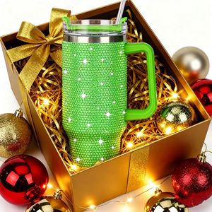 Luxury 40 Oz Stainless Steel Tumbler Handle Lid Bling Rhinestone for Party Vacuum <b>Insulated</b> Portable Car <b>Mug</b> - Product Image 3