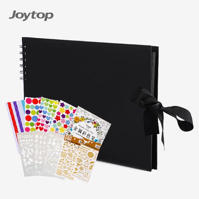 Joytop Wholesale Black 8X12inch DIY Paste Growth Commemorative Wedding Photo Album Gift Box Set With Stickers Pen