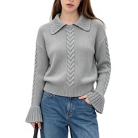 Pull en tricot torsadé à manches longues évasées, coupe courte, style rétro pour femme, idéal automne-hiver