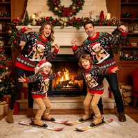 Suéteres Familiares Navideños a Juego 2026, Diseño de Árbol de Navidad, 100% Acrílico, Conjunto de Regalo para Padres e Hijos, Tops Rojos Festivos