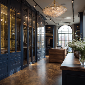 Armoire <span class=keywords><strong>de</strong></span> chambre à coucher moderne <span class=keywords><strong>de</strong></span> <span class=keywords><strong>luxe</strong></span> bleu marine VSME avec portes battantes, grande îlot-garde-robe intégré avec éclairage LED pour usage hôtelier - Product Image 6