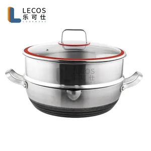 Keuken Koken Wok Pan Met Steamer Honingraat Non Stick Tri Ply Roestvrij Staal Stoofschotels Pot Met Glazen Deksel Inductie Bodem