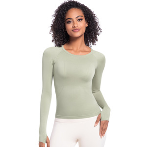 T-shirt d'automne personnalisé pour femmes, respirant, sans couture, amincissant, fitness, séchage rapide, décontracté, sport, entraînement, gym, pour le vélo, le yoga - Product Image 6