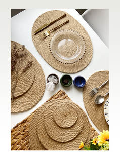 Vente en gros de sets de table tissés ronds personnalisés 100% <span class=keywords><strong>jute</strong></span> naturel, sets de table ronds antidérapants pour table à manger - Product Image 5