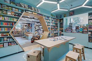 Custom Bookstore Interior Design Wooden Book Display Shelves Retail Store Furniture with LED Lighting - Product Image 4