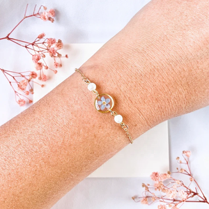 New Design Forget <strong>Me</strong> Not Pressed Dried Flower Epoxy Resin Bracelet with Pearls Valentine's Day Gift - Product Image 5