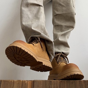 Botas de trabajo de cuero para hombre, modelo 2025, de media caña, con suela gruesa y tacón elevado, estilo desierto, caña alta, informales, color marrón. - Product Image 3