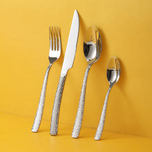 Ensemble de couverts en acier inoxydable 304 martelé, couteau, fourchette, cuillère, compatible lave-vaisselle, style occidental, pour steak, utilisation en soirée - Product Image 5