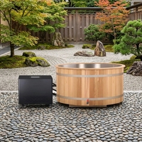 Vente en gros usine : Baignoire de récupération ovale de luxe pour 2 personnes en bois de cèdre rouge, 1 CV, pour immersion froide extérieure, avec couvercle et marchepied