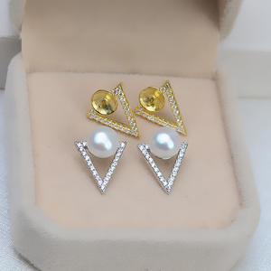 Pendientes Triangulares de Plata S925 Wenchi para Mujer, Perlas Personalizadas con Orificio, Accesorio DIY, Modelo Elegante con Perlas - Product Image 1