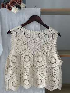 Venta Directa de Fábrica, <span class=keywords><strong>Chaleco</strong></span> de Punto de Encaje Soluble en Agua 100% Acrílico para <span class=keywords><strong>Mujer</strong></span>, Estilo Retro con Bloques de Color y Diseño <span class=keywords><strong>Calado</strong></span> - Product Image 5