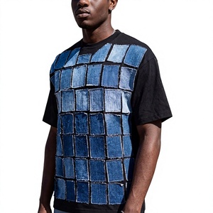 Custom Men's Regular Fit <b>Patchwork</b> T-<b>Shirt</b> Knitted Applique Short Sleeve Crew Neck Breathable Eco-Friendly Streetwear Fashion - Product Image 3