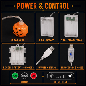 Guirlandes lumineuses à thème Halloween, 10/20 LED fantômes, citrouilles, crânes, yeux, avec piles USB et options de télécommande 8 modes - Product Image 4