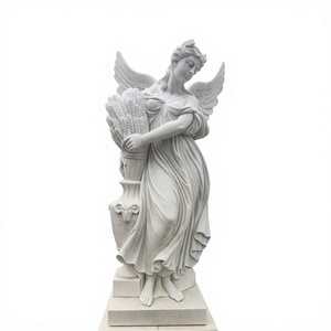 Custom European Outdoor White Marble Handcarved <b>Angel</b> Statue-Elegant Victorian-Style Figure for Garden or Cemetery - Product Image 1