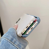 Étui de téléphone en cuir et denim de luxe style Ins pour iPhone 16 15 Pro Max, demi-coque en cuir PU, logo personnalisé, bleu tendance, vente en gros