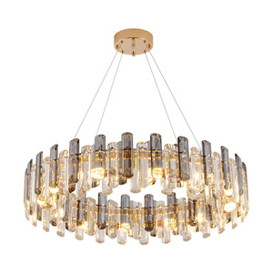 Lustre en cristal finition or, LED E26, blanc chaud 3500K, intensité variable, hauteur réglable, Ra90 CRI, garantie 5 ans, luminaire suspendu pour salon - Product Image 2