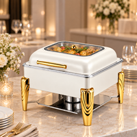 Chauffe-Plat Commercial de Luxe en Acier Inoxydable Blanc Doré avec Visibilité Visible pour Hôtels, Banquets et Mariages