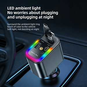 Caricabatterie <span class=keywords><strong>per</strong></span> <span class=keywords><strong>Auto</strong></span> 5-in-1 120W con Doppio Cavo Retrattile, Porte USB e Type-C con Illuminazione Stellare - Product Image 6