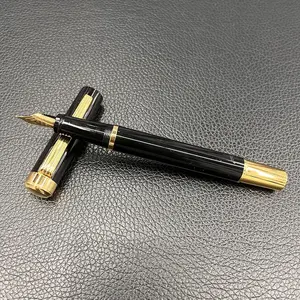 Jiaxiang 002 Luxury Premium Design Business Gift Black Color Gold Chrome Calligraphy Writing Fountain Pen Metal