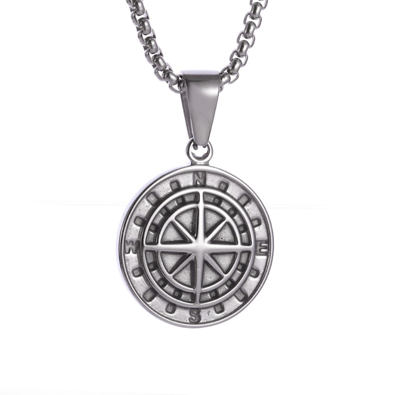 Steel-colored compass necklace (23*35mm)