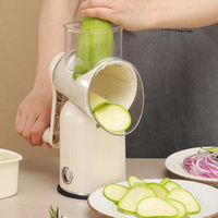 Coupe-légumes manuel rotatif de style rétro, manivelle manuelle, base antidérapante, 5 lames remplaçables pour râper et trancher le fromage en cuisine